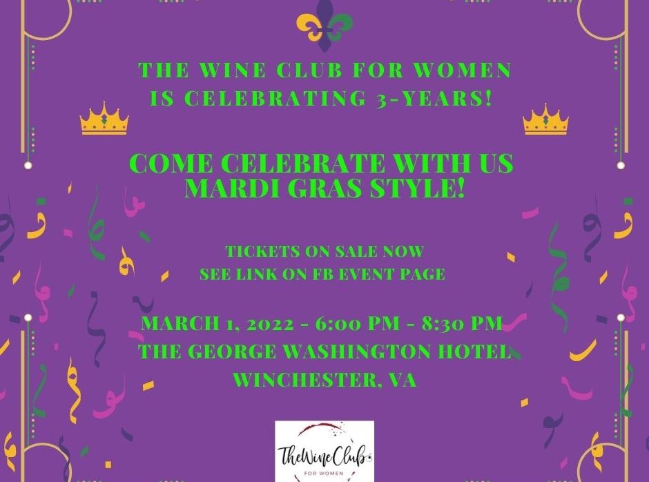 The Wine Club for Women 3-Year Anniversary Celebration – Mardi Gras Style!